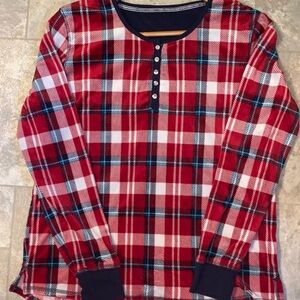Nautica Red and Blue Checkered Henley